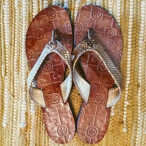 Tory Burch Thora gold snakeskin sandals